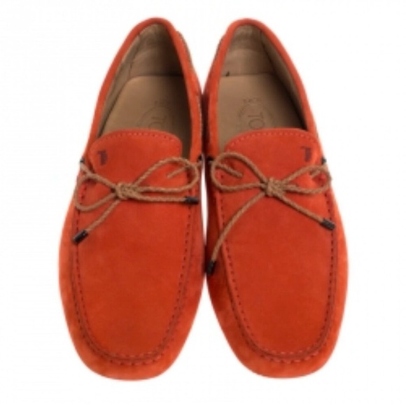 Tod's Men's Orange Nubuck Suede Leather Gommino Moccasin Driving